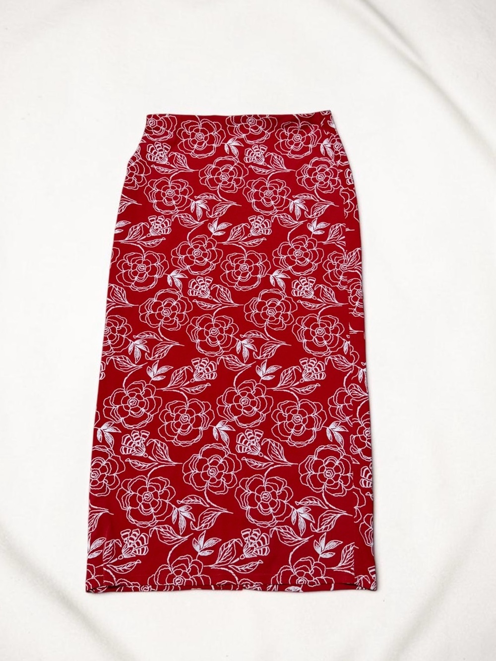 New York & Company Red Pencil Skirt with White Floral Print